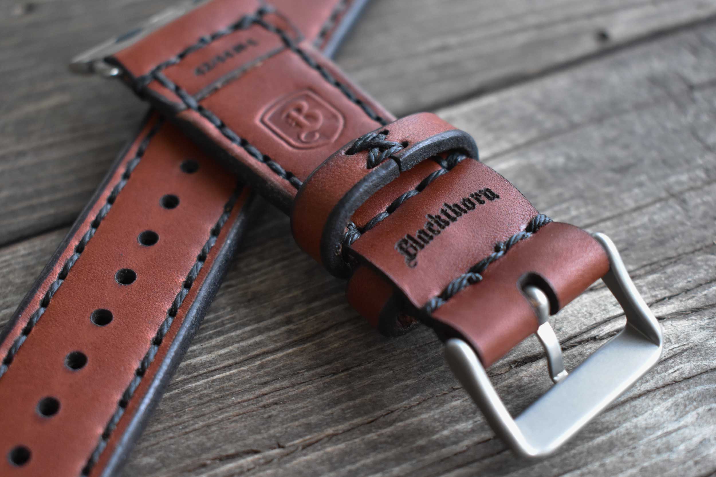 Blackthorn leather brown watch strap on an Apple Watch Ultra.