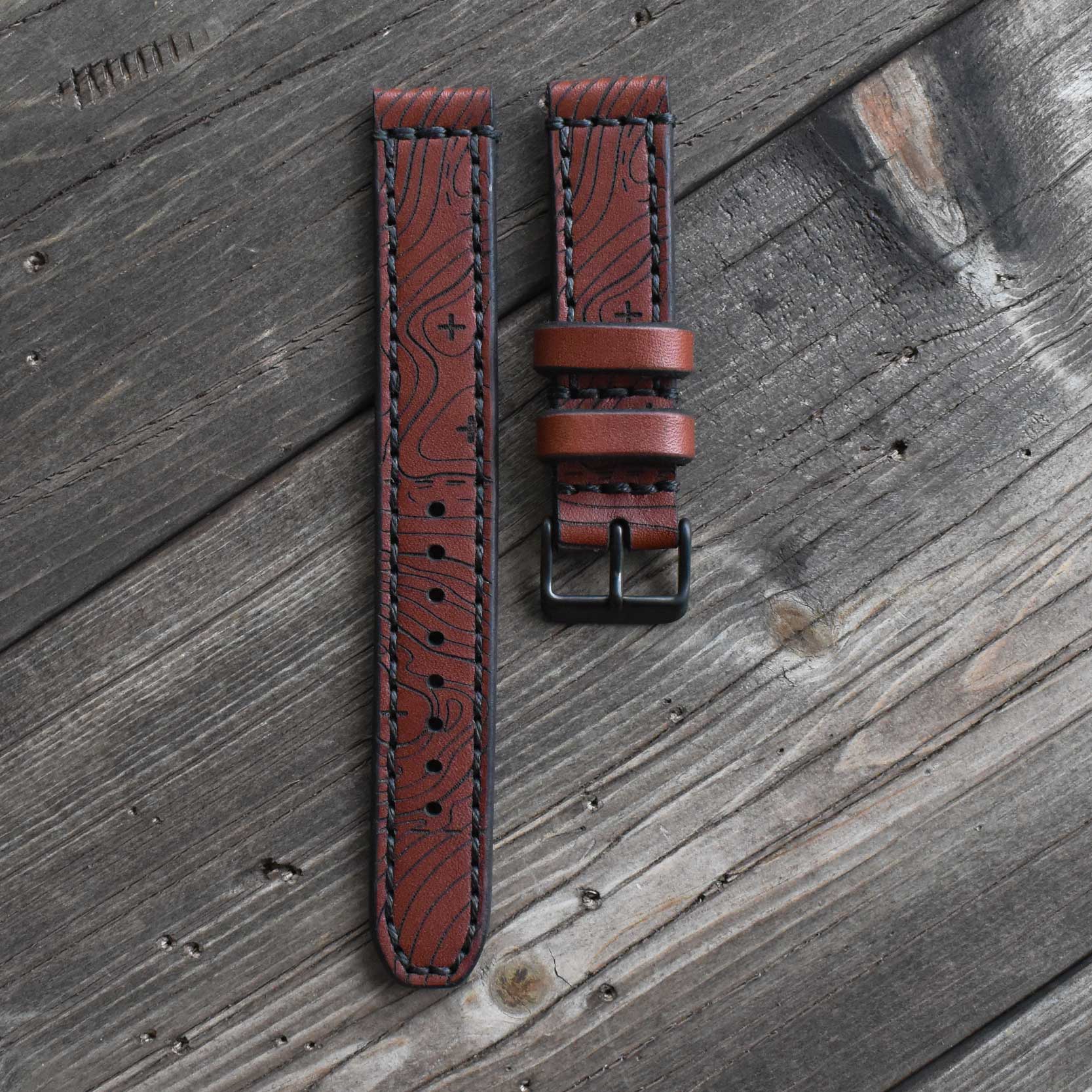 Classic Watch Strap - Medium Brown Topo Map