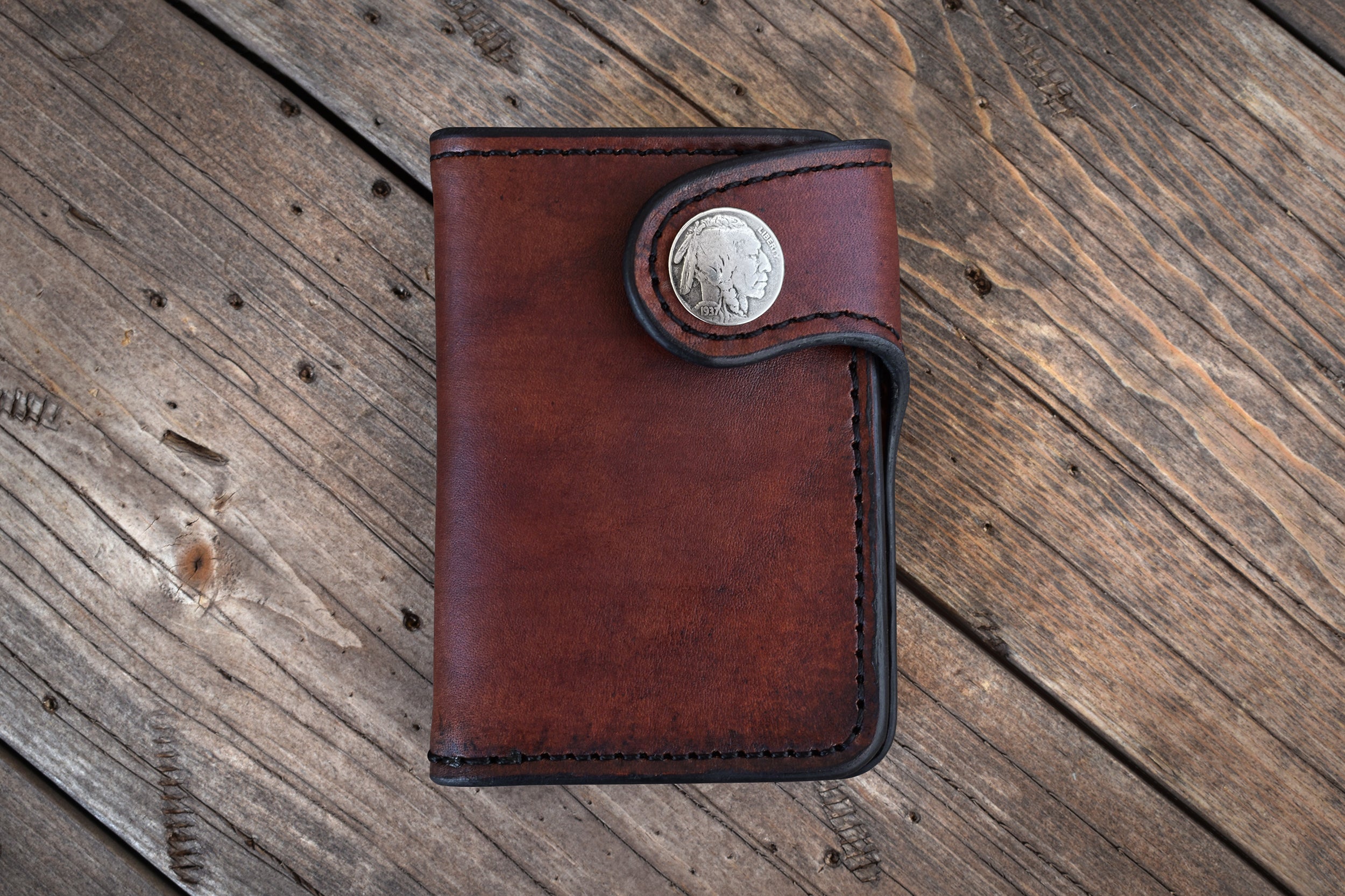 THE GALWAY: Vertical Snap Wallet - Buffalo Nickel Concho
