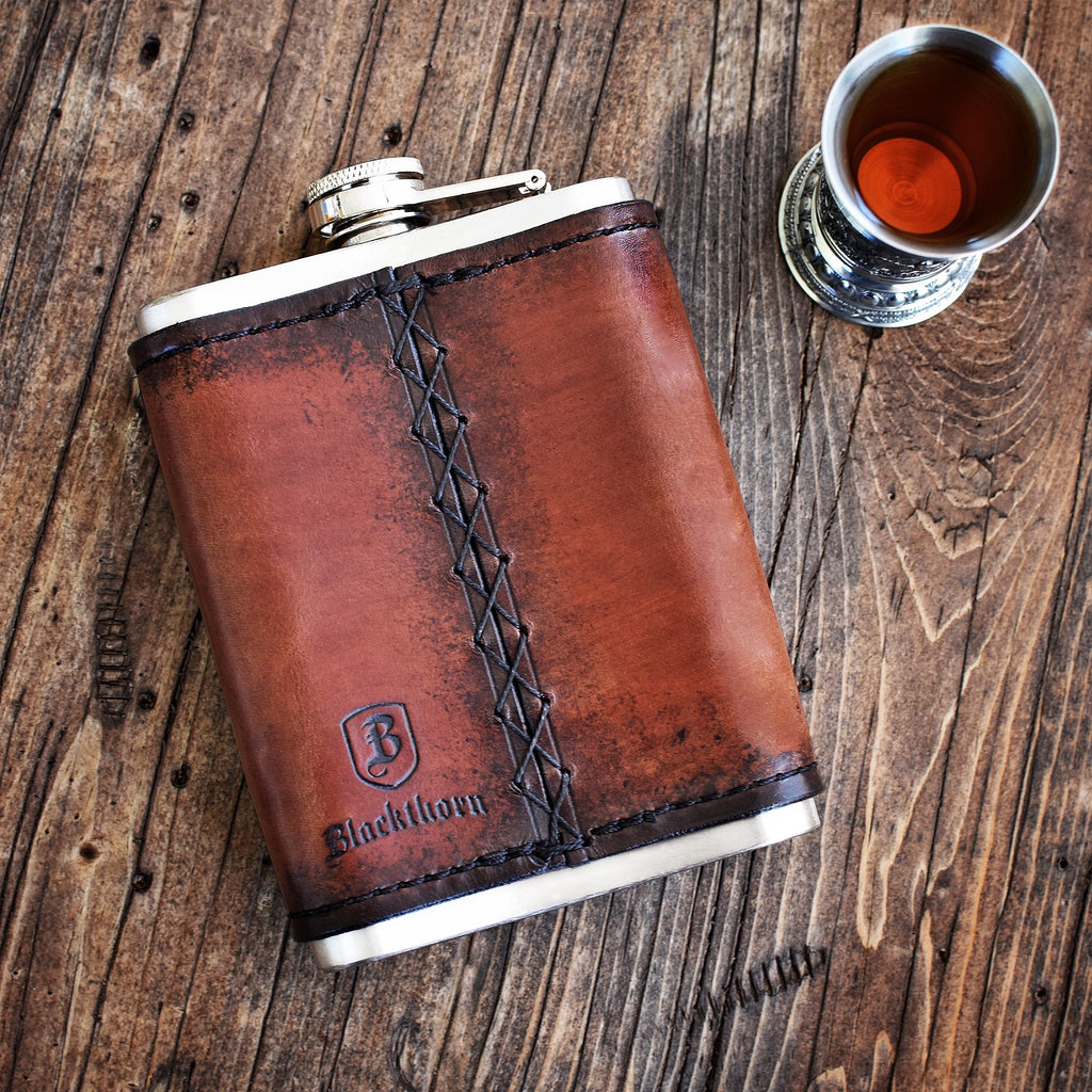 Personalized Metal Flask & Brown Leather Carrying Pouch - Teals Prairie &  Co.®