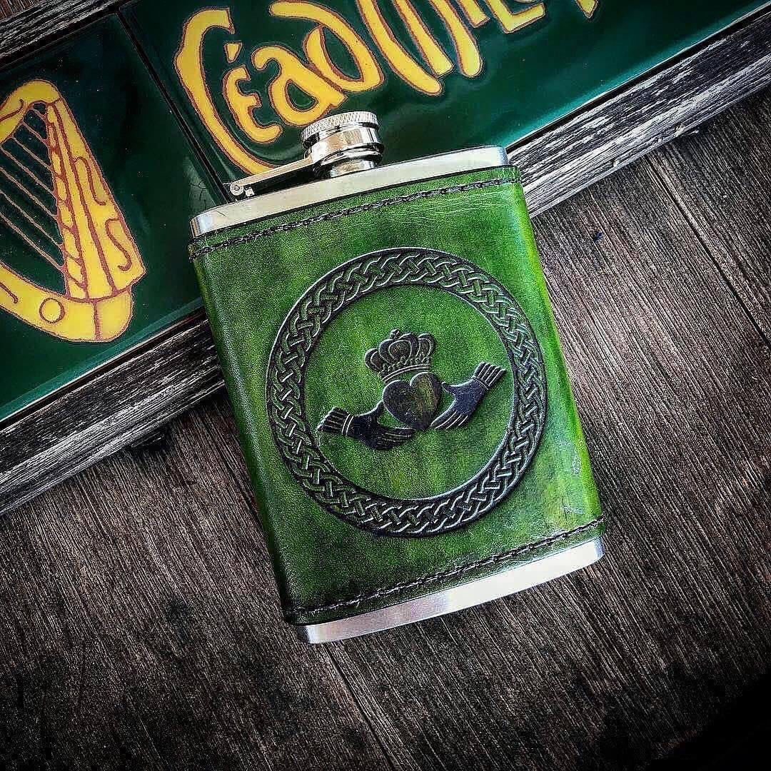 Leather Wrapped Flask - CLADDAGH
