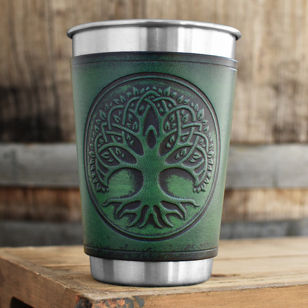 Leather Wrapped Pint - TREE OF LIFE