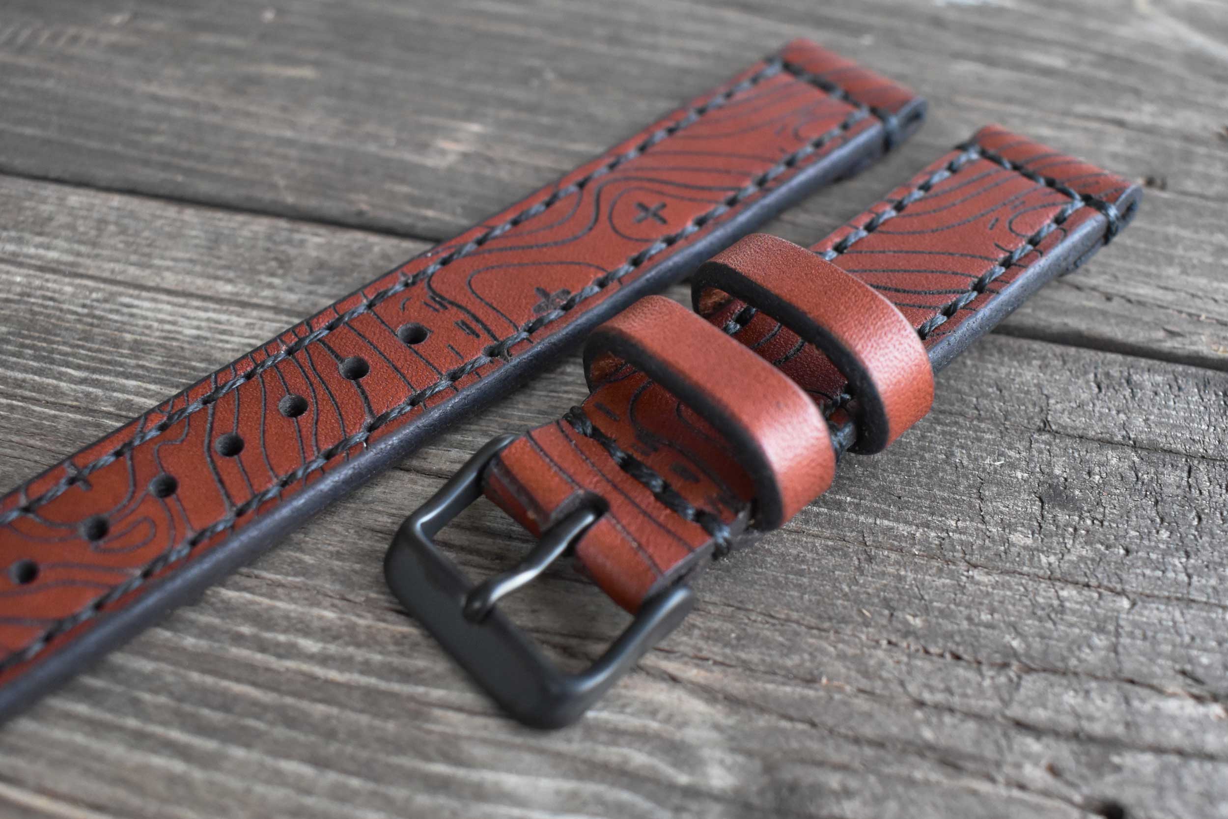 Classic Watch Strap - Medium Brown Topo Map