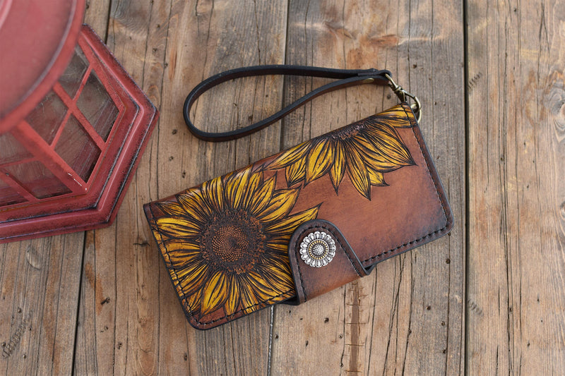 Large Clutch Wallet with Wristlet - SUNFLOWER