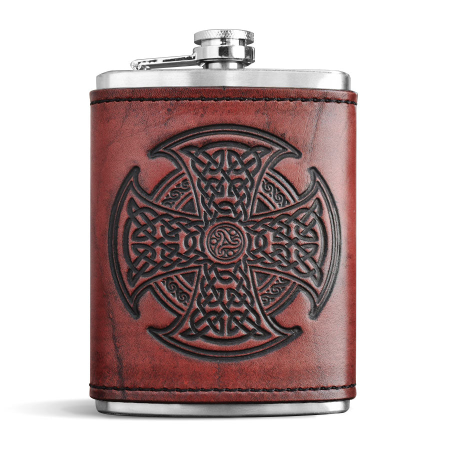 Leather Wrapped Flask - CELTIC HIGH CROSS