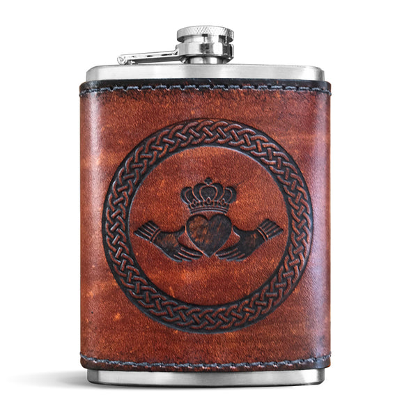 Leather Wrapped Flask - CLADDAGH
