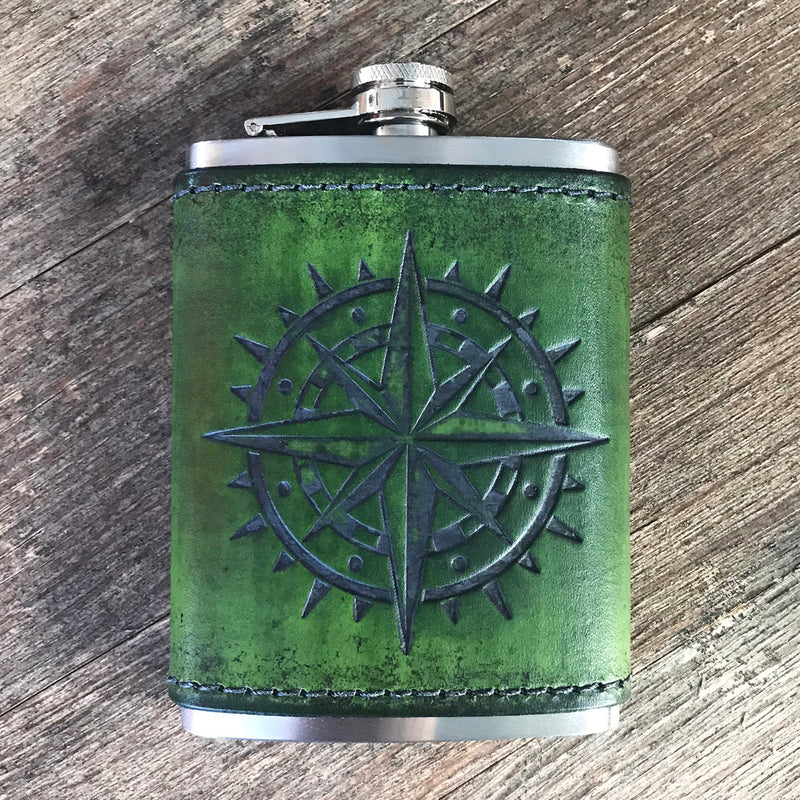 Leather Wrapped Flask - COMPASS ROSE