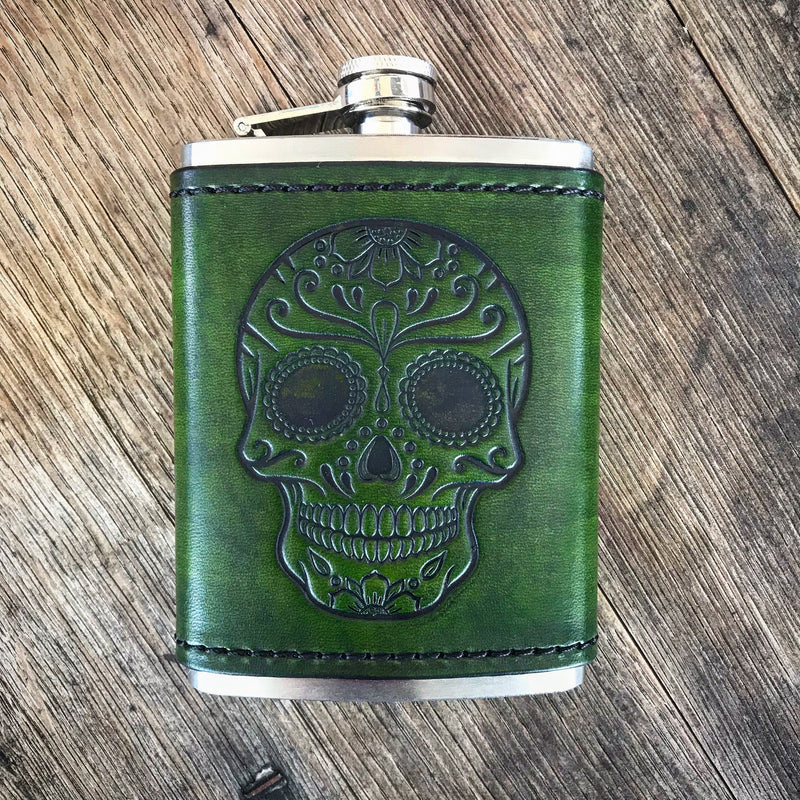 Leather Wrapped Flask - SUGAR SKULL