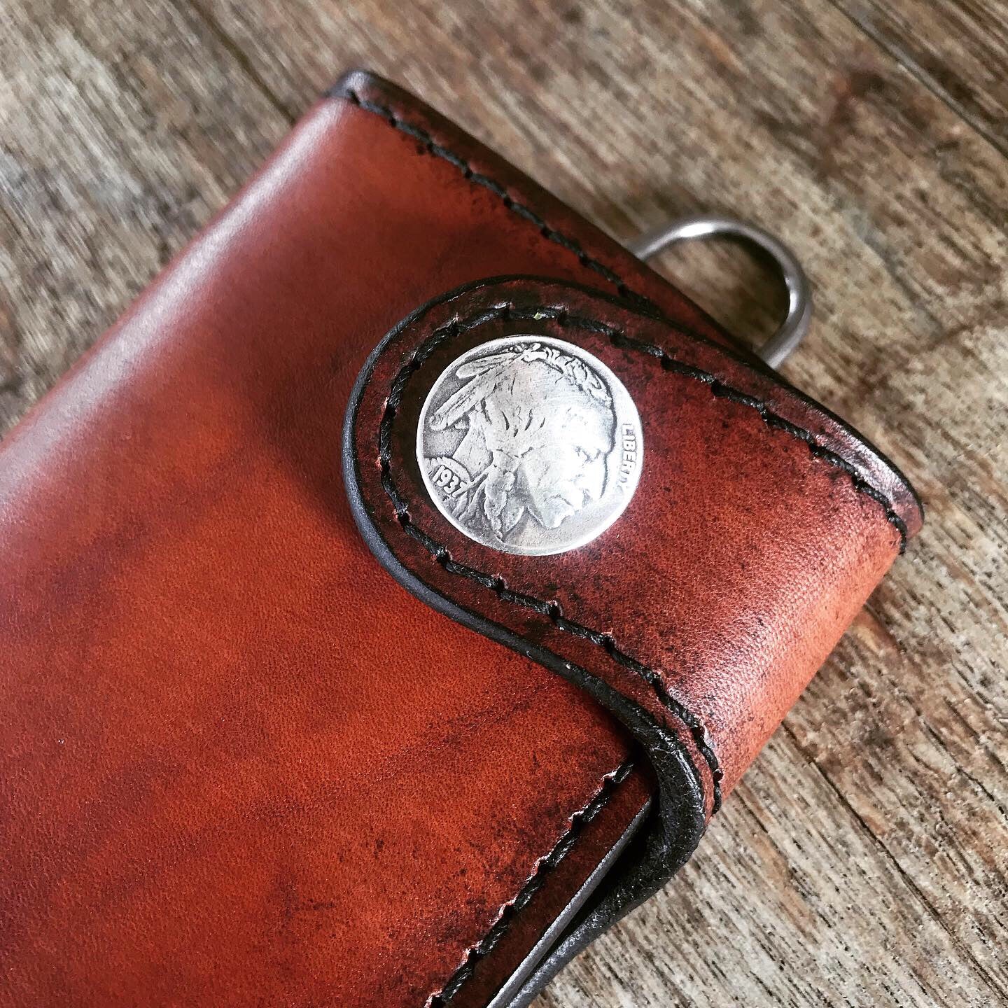 THE GALWAY TRUCKER: Vertical Snap Wallet - Indian Head Buffalo Nickel