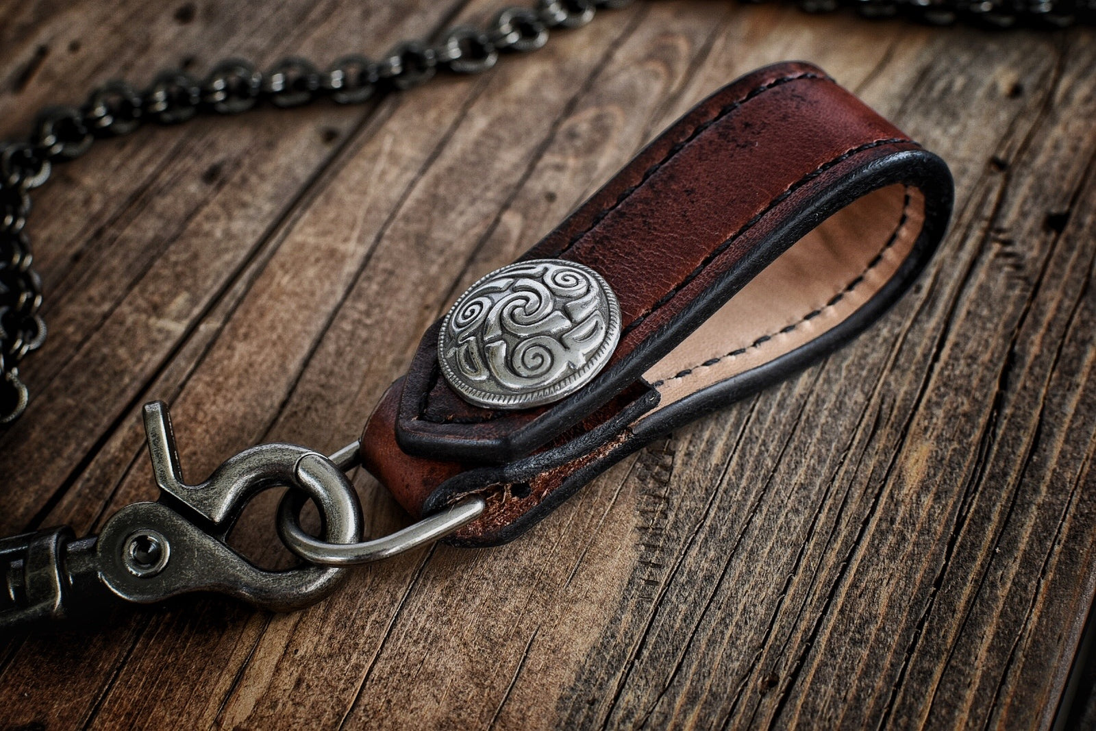 【VINTAGE】leather rope wallet chain 90s Set Belt Loop Braided Chain Wallet Black Vintage Genuine