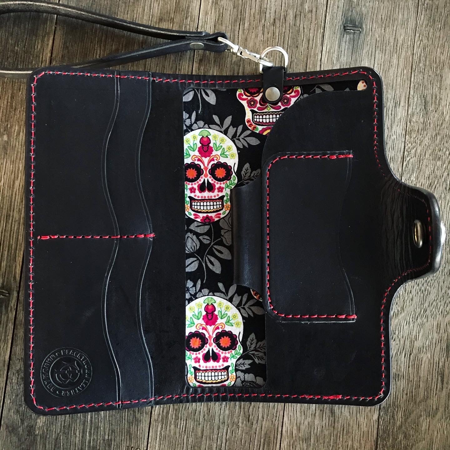 Sugar Skull Large Clutch Wallet with Wristlet - Black w/Sugar Skull liner